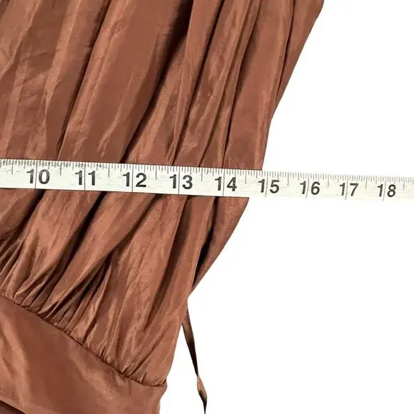 BCBGmaxazria Silk Dress Womens 6 Brown Pleated Sash Fit Flare Midi Greek Goddess - Picture 8 of 15